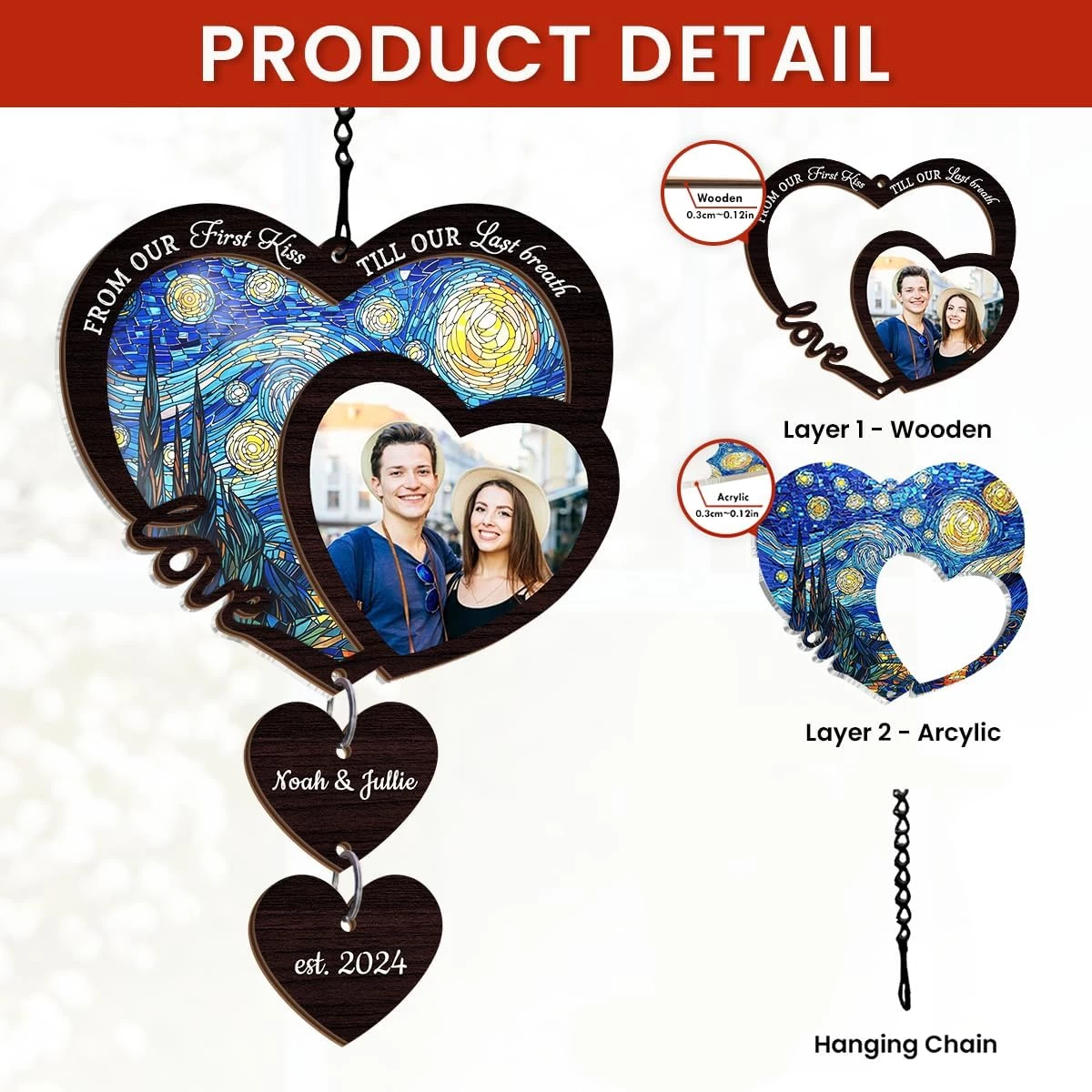 Personalized Couple Suncatcher Ornament, Custom Photo Wedding Gift, Christmas Ornaments, Anniversary Decoration 6 Personalized Couple Suncatcher Ornament, Custom Photo Wedding Gift, Christmas Ornaments, Anniversary Decoration - Image 4