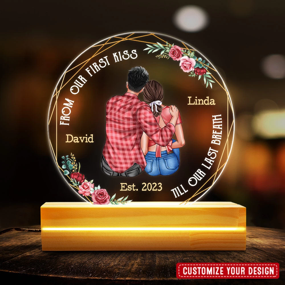 Anniversary Gift Couple From First Kiss Personalized Led Night Light 4 Anniversary Gift Couple From First Kiss Personalized Led Night Light - Image 2