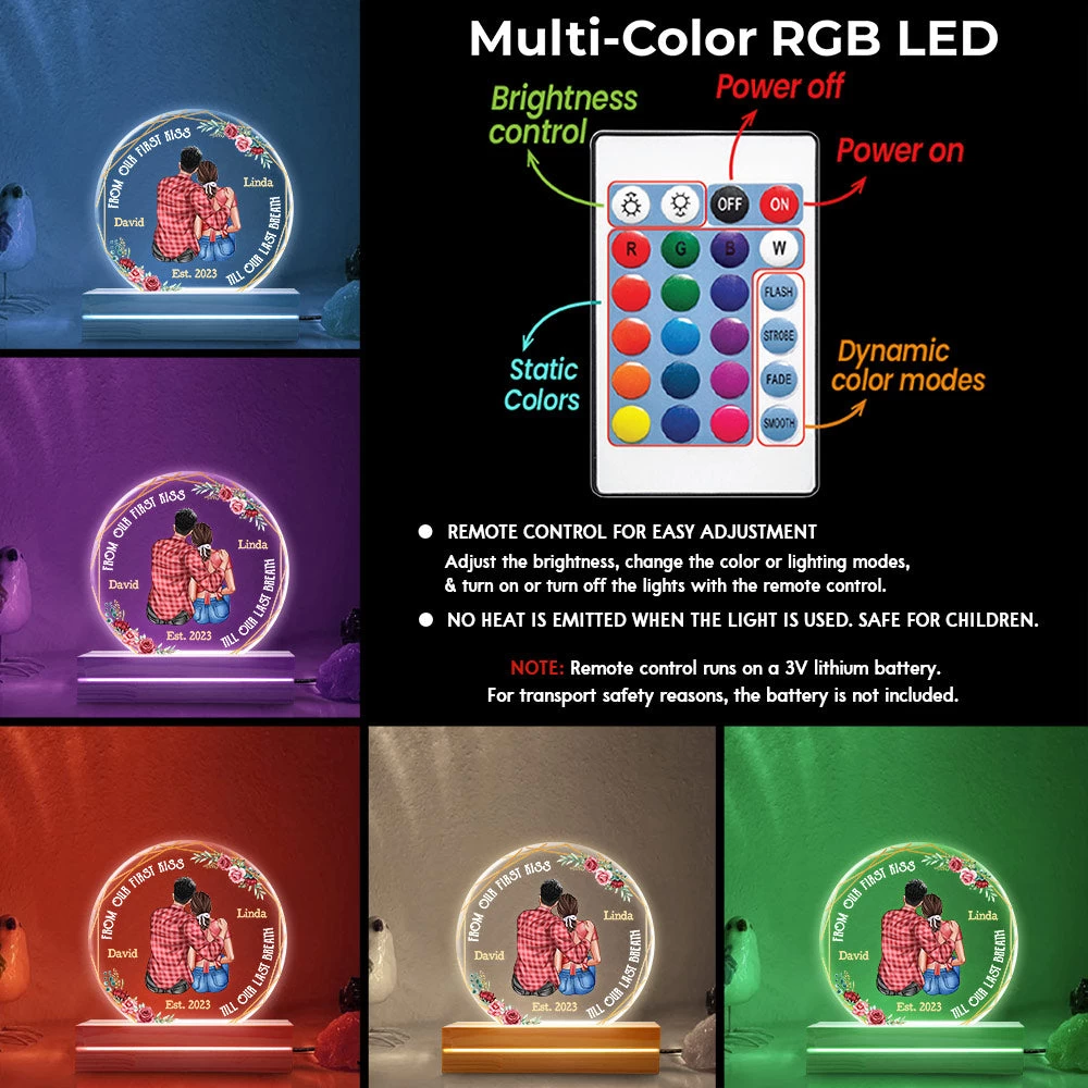 Anniversary Gift Couple From First Kiss Personalized Led Night Light 7 Anniversary Gift Couple From First Kiss Personalized Led Night Light - Image 5