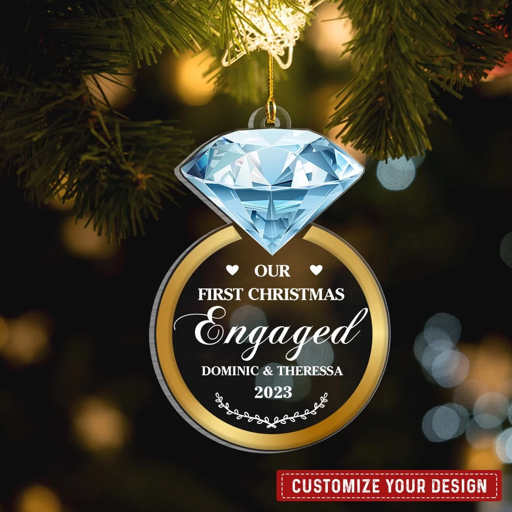 Couple Diamond Ring Engaged Married Personalized Ornament 5 Couple Diamond Ring Engaged Married Personalized Ornament - Image 3