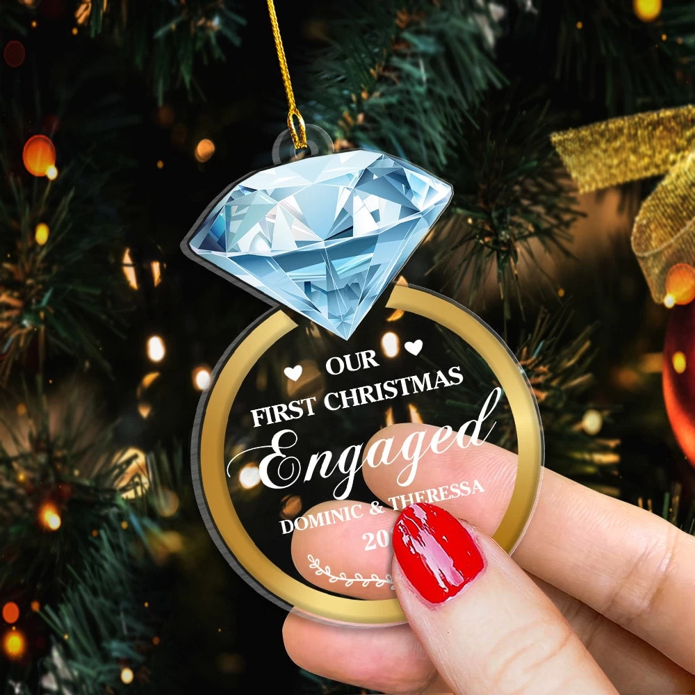 Couple Diamond Ring Engaged Married Personalized Ornament 7 Couple Diamond Ring Engaged Married Personalized Ornament - Image 5