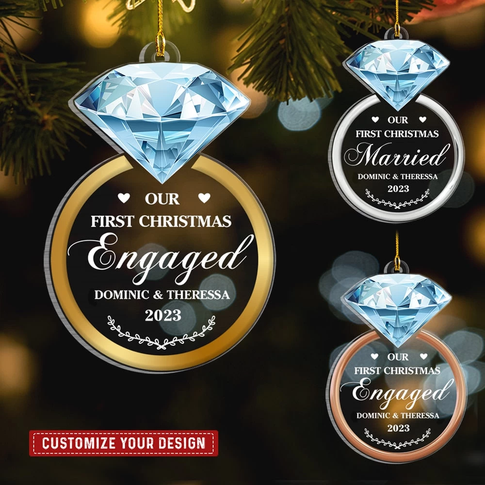 Couple Diamond Ring Engaged Married Personalized Ornament 9 Couple Diamond Ring Engaged Married Personalized Ornament - Image 7