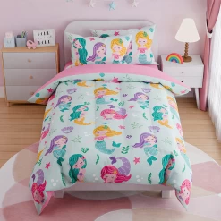 Mermaid Bedding Full For Girls, Ultra Soft Microfiber Comforter Set Full Size With 4-Pieces, Comforters Bed Sets For Kid Children Teen Tween Bedroom Decor