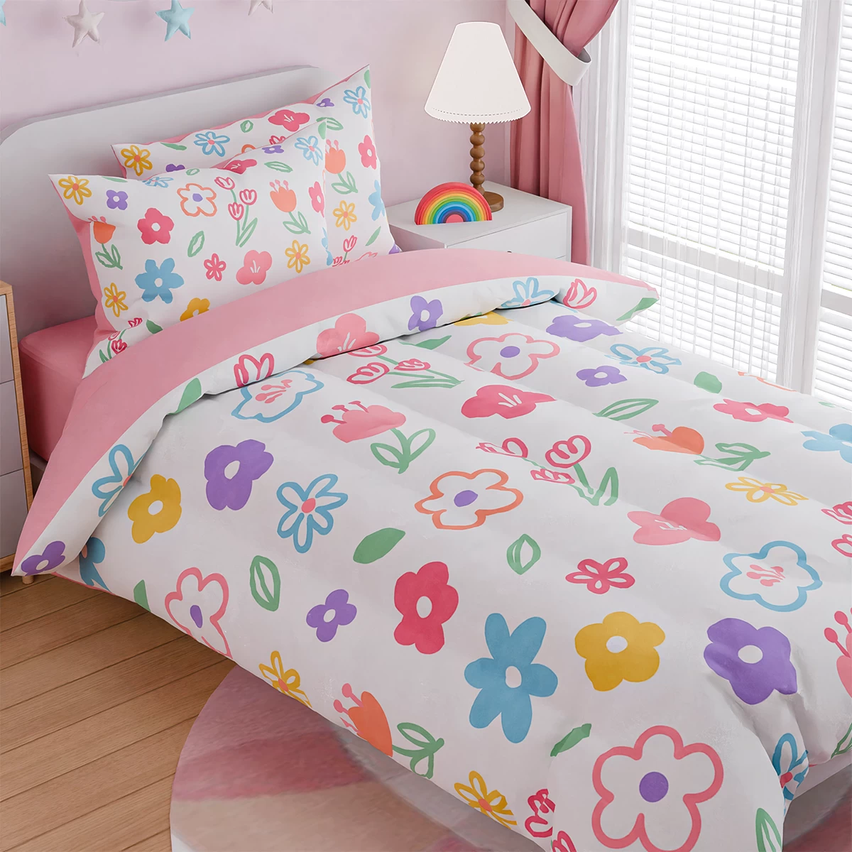 Floral Twin Bedding Sets For Girl, Ultra Soft Microfiber Comforter Bed Set With 3-Pieces, Flower Comforters Sets For Kids Children Girl Teen Tween Bedroom Decor 5 Floral Twin Bedding Sets For Girl, Ultra Soft Microfiber Comforter Bed Set With 3-Pieces, Flower Comforters Sets For Kids Children Girl Teen Tween Bedroom Decor - Image 3