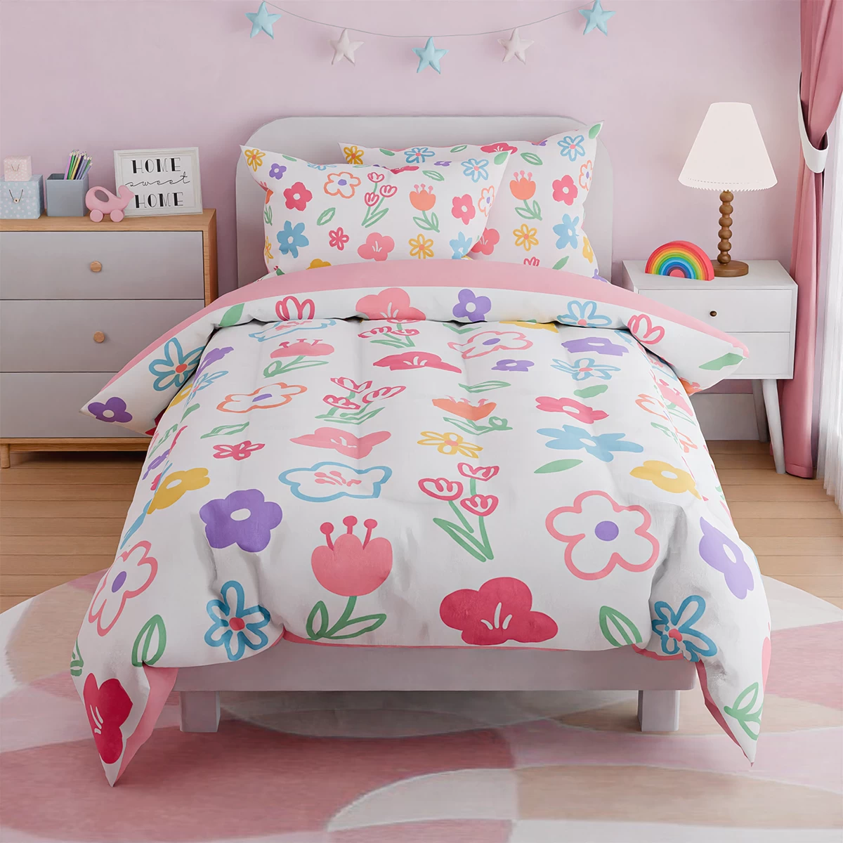 Floral Twin Bedding Sets For Girl, Ultra Soft Microfiber Comforter Bed Set With 3-Pieces, Flower Comforters Sets For Kids Children Girl Teen Tween Bedroom Decor 6 Floral Twin Bedding Sets For Girl, Ultra Soft Microfiber Comforter Bed Set With 3-Pieces, Flower Comforters Sets For Kids Children Girl Teen Tween Bedroom Decor - Image 4