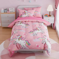 Unicorns Bedding Twin Set For Girls Kids Children, Ultra Soft Microfiber Comforter Set With 3-Pieces, Comforters Bed Sets Bedroom Decor