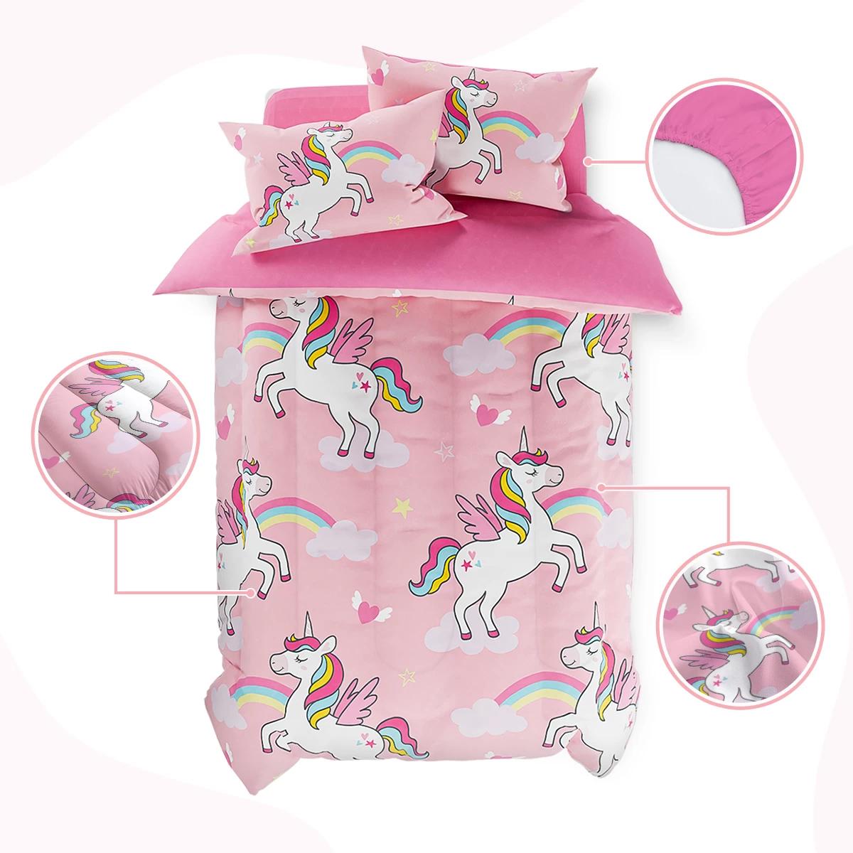 Unicorns Bedding Full Set For Girls Kids Children, Ultra Soft Microfiber Comforter Set With 4-Pieces, Comforters Bed Sets Bedroom Decor 4 Unicorns Bedding Full Set For Girls Kids Children, Ultra Soft Microfiber Comforter Set With 4-Pieces, Comforters Bed Sets Bedroom Decor - Image 2
