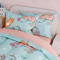 Cat Comforter Set Twin For Girls, Ultra Soft Microfiber Bedding Sets With 3-Pieces, Cats Comforters Bed Sets For Kids Children Girl Bedroom Decor -Gift Series Store FBSJBSHONT090424002 20mk5