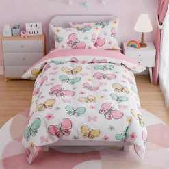 Butterfly Twin Bedding Sets For Girls, Ultra Soft Microfiber Comforter Set With 3-Pieces, Bed Sets For Kid Tween Teen Bedroom Decor