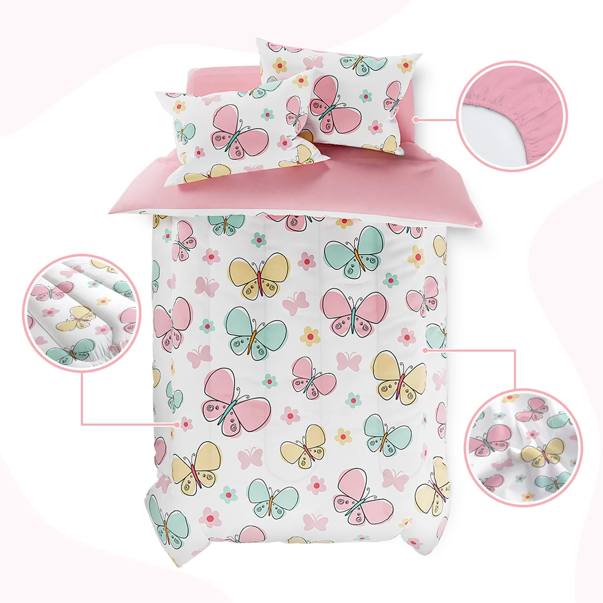 Butterfly Twin Bedding Sets For Girls, Ultra Soft Microfiber Comforter Set With 3-Pieces, Bed Sets For Kid Tween Teen Bedroom Decor 4 Butterfly Twin Bedding Sets For Girls, Ultra Soft Microfiber Comforter Set With 3-Pieces, Bed Sets For Kid Tween Teen Bedroom Decor - Image 2