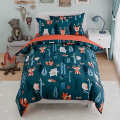 Woodland Animal Kids Bedding Set For Boys, Ultra Soft Microfiber Comforter Set Full Size 4-Pieces, Comforters Bed Sets For Kid Tween Teen Bedroom Decor