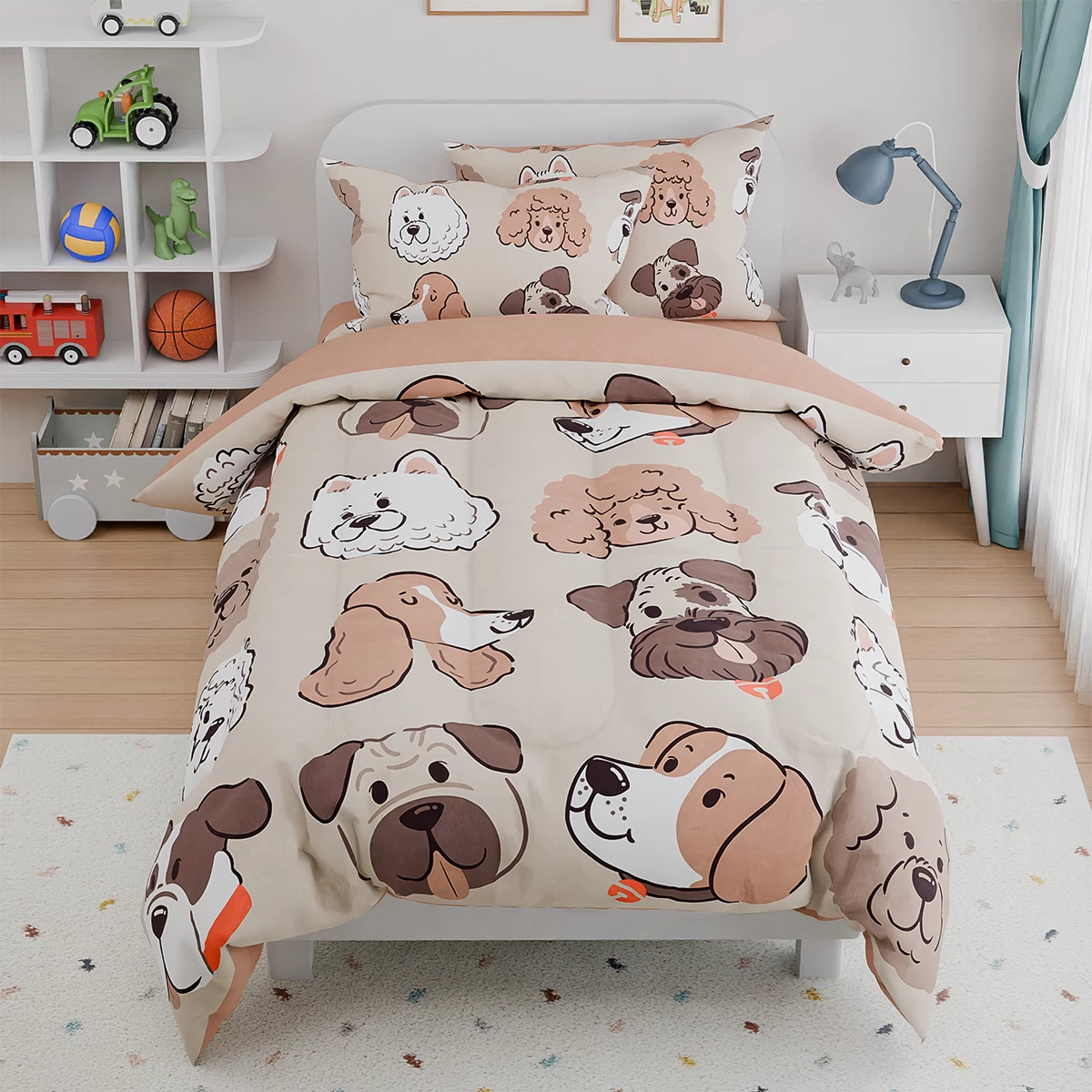 Dog Kids Bedding Set For Girls Boys, Ultra Soft Microfiber Comforter Set Twin Size 3-Pieces, Dogs Comforters Bed Sets For Kid Tween Teen Bedroom Decor 3 Dog Kids Bedding Set For Girls Boys, Ultra Soft Microfiber Comforter Set Twin Size 3-Pieces, Dogs Comforters Bed Sets For Kid Tween Teen Bedroom Decor