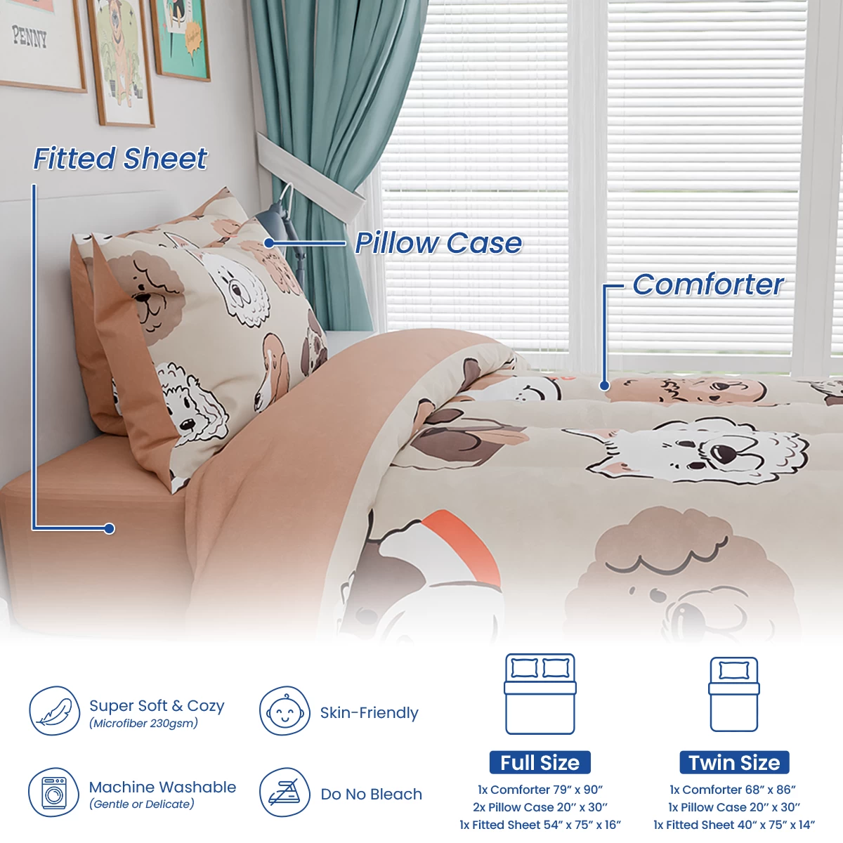 Dog Kids Bedding Set For Girls Boys, Ultra Soft Microfiber Comforter Set Twin Size 3-Pieces, Dogs Comforters Bed Sets For Kid Tween Teen Bedroom Decor 8 Dog Kids Bedding Set For Girls Boys, Ultra Soft Microfiber Comforter Set Twin Size 3-Pieces, Dogs Comforters Bed Sets For Kid Tween Teen Bedroom Decor - Image 6