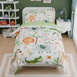 Jungle Animal Kids Bedding Set For Boys Girls, Ultra Soft Microfiber Comforter Set Full Size 4-Pieces, Comforters Bed Sets For Kid Tween Teen Bedroom Decor