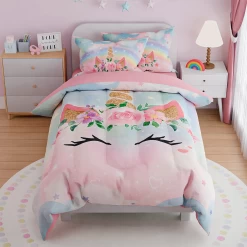 Unicorns Bedding Set For Girls Kids Children, Ultra Soft Microfiber Comforter Set Twin Size With 3-Pieces, Comforters Bed Sets Bedroom Decor