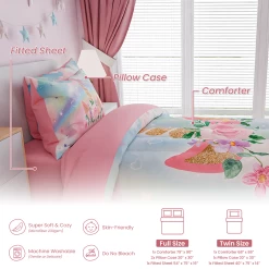 Unicorns Bedding Set For Girls Kids Children, Ultra Soft Microfiber Comforter Set Twin Size With 3-Pieces, Comforters Bed Sets Bedroom Decor -Gift Series Store FBSJBSLTNT010424002 20mk6