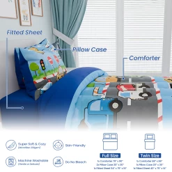 Transportation Kids Bedding Set For Boys, Ultra Soft Microfiber Comforter Set Twin Size With 3-Pieces, Comforters Bed Sets For Boy Children Kids -Gift Series Store FBSJBSLTNT030424001 20mk6