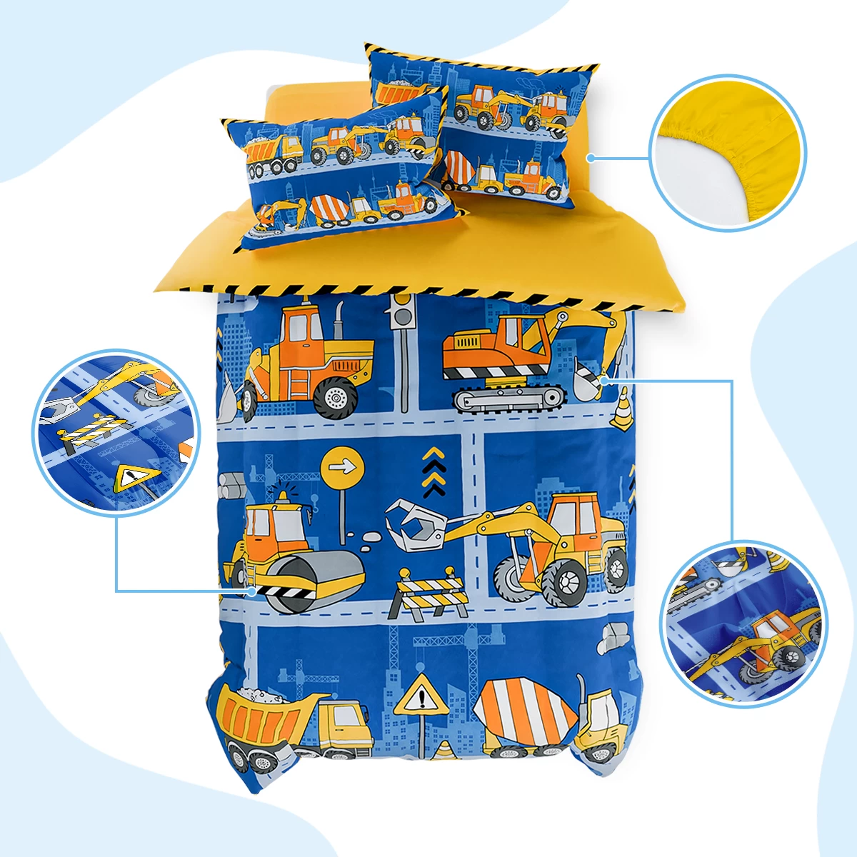 Construction Bedding Sets For Boys, Ultra Soft Microfiber Comforter Bed Set With 3-Pieces, Comforters Sets For Kids Children Boy Bedroom Decor 3 Construction Bedding Sets For Boys, Ultra Soft Microfiber Comforter Bed Set With 3-Pieces, Comforters Sets For Kids Children Boy Bedroom Decor - Image 2