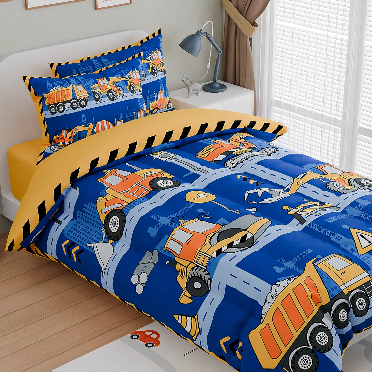 Construction Bedding Sets For Boys, Ultra Soft Microfiber Comforter Bed Set With 3-Pieces, Comforters Sets For Kids Children Boy Bedroom Decor 4 Construction Bedding Sets For Boys, Ultra Soft Microfiber Comforter Bed Set With 3-Pieces, Comforters Sets For Kids Children Boy Bedroom Decor - Image 3