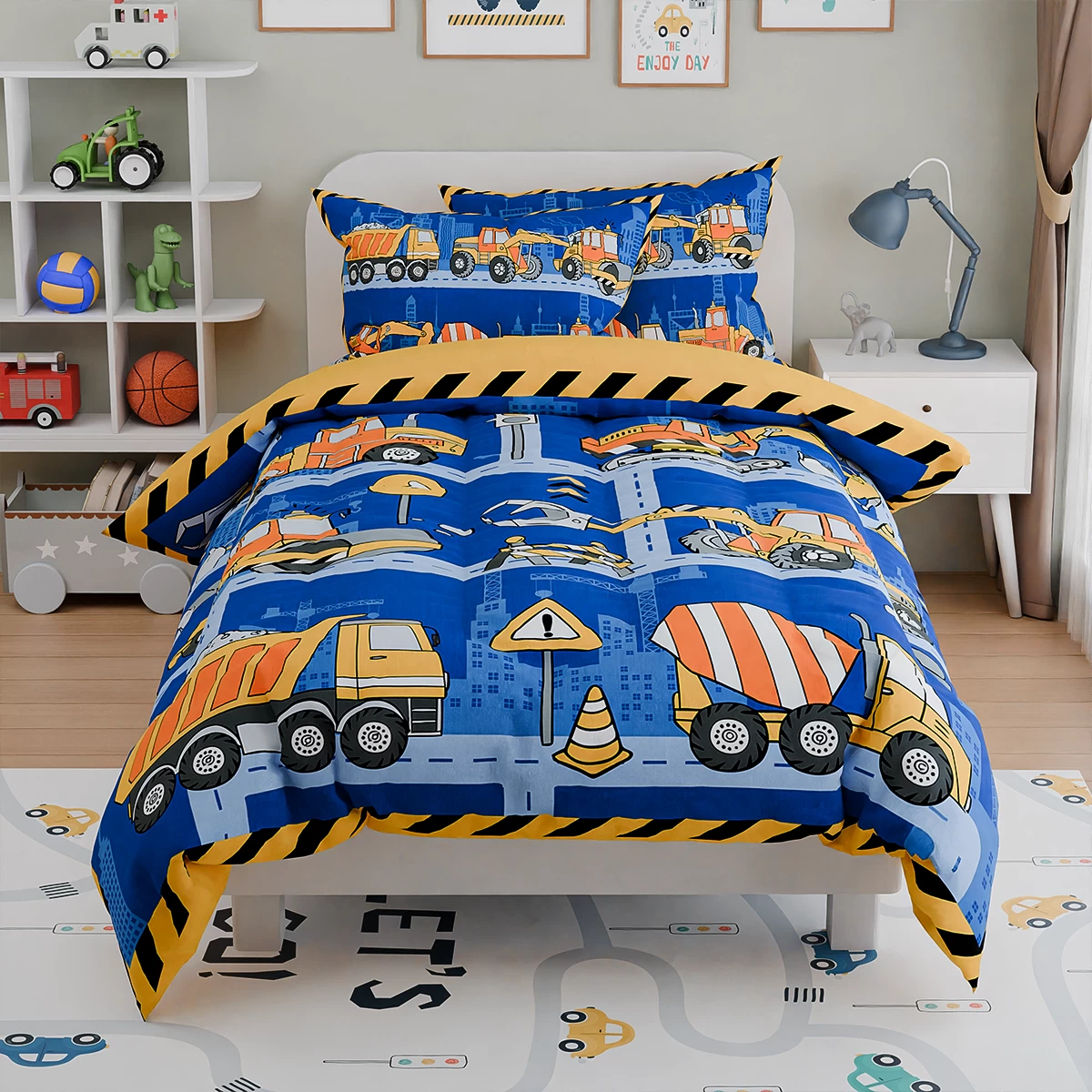 Construction Bedding Sets For Boys, Ultra Soft Microfiber Comforter Bed Set With 3-Pieces, Comforters Sets For Kids Children Boy Bedroom Decor 5 Construction Bedding Sets For Boys, Ultra Soft Microfiber Comforter Bed Set With 3-Pieces, Comforters Sets For Kids Children Boy Bedroom Decor - Image 4
