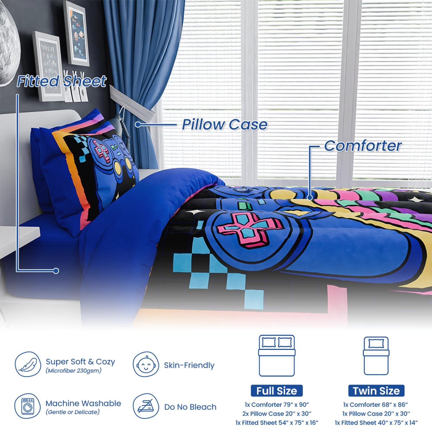 Gamer Comforter Sets For Boys, Ultra Soft Microfiber Comforter Set With 3-Pieces, Video Game Bedding Sets For Kids Children Boy Bedroom Decor 7 Gamer Comforter Sets For Boys, Ultra Soft Microfiber Comforter Set With 3-Pieces, Video Game Bedding Sets For Kids Children Boy Bedroom Decor - Image 5