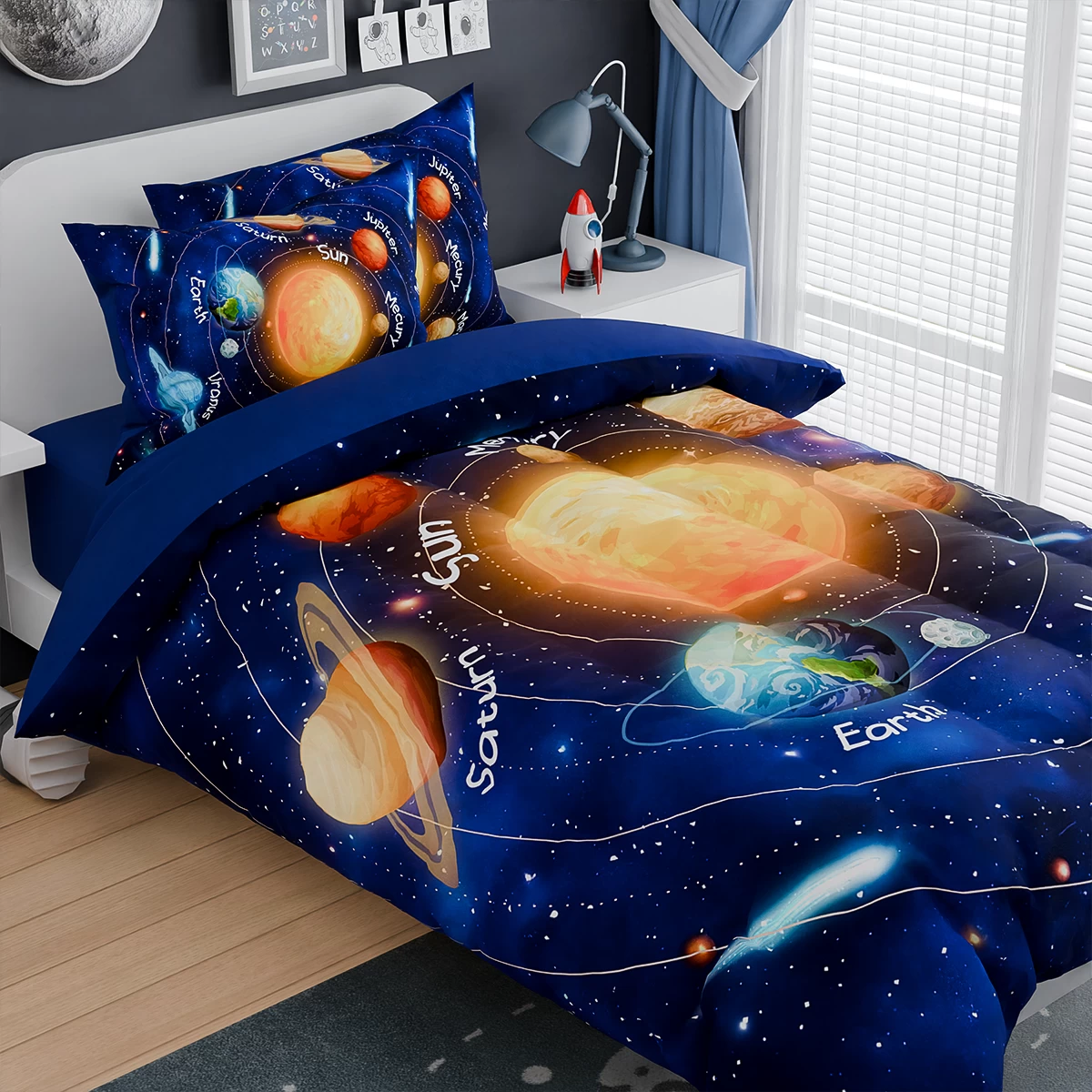 Solar System Comforter Set Twin, Ultra Soft Microfiber Bedding Sets With 3-Pieces, Comforters Bed Sets For Kids Children Boy Bedroom Decor 5 Solar System Comforter Set Twin, Ultra Soft Microfiber Bedding Sets With 3-Pieces, Comforters Bed Sets For Kids Children Boy Bedroom Decor - Image 3