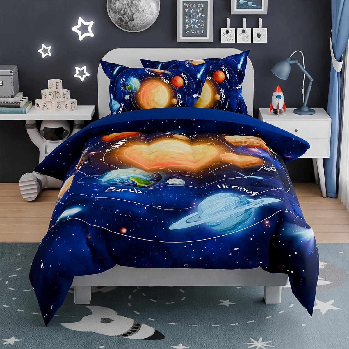 Solar System Comforter Set Twin, Ultra Soft Microfiber Bedding Sets With 3-Pieces, Comforters Bed Sets For Kids Children Boy Bedroom Decor 6 Solar System Comforter Set Twin, Ultra Soft Microfiber Bedding Sets With 3-Pieces, Comforters Bed Sets For Kids Children Boy Bedroom Decor - Image 4