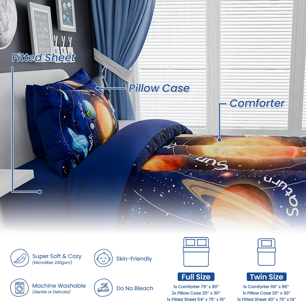 Solar System Comforter Set Twin, Ultra Soft Microfiber Bedding Sets With 3-Pieces, Comforters Bed Sets For Kids Children Boy Bedroom Decor 8 Solar System Comforter Set Twin, Ultra Soft Microfiber Bedding Sets With 3-Pieces, Comforters Bed Sets For Kids Children Boy Bedroom Decor - Image 6