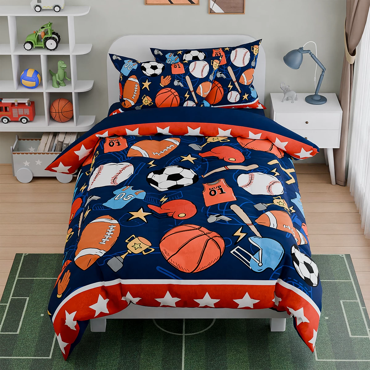 Sports Bedding Sets For Boys, Ultra Soft Microfiber Comforter Full Size Set With 4-Pieces, Comforters For Kids Children Boy Bedroom Decor 2 Sports Bedding Sets For Boys, Ultra Soft Microfiber Comforter Full Size Set With 4-Pieces, Comforters For Kids Children Boy Bedroom Decor