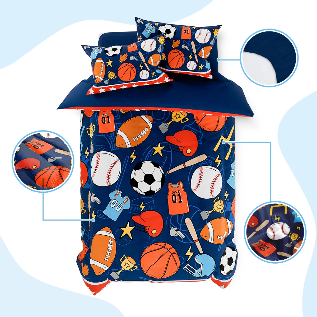 Sports Bedding Sets For Boys, Ultra Soft Microfiber Comforter Full Size Set With 4-Pieces, Comforters For Kids Children Boy Bedroom Decor 3 Sports Bedding Sets For Boys, Ultra Soft Microfiber Comforter Full Size Set With 4-Pieces, Comforters For Kids Children Boy Bedroom Decor - Image 2