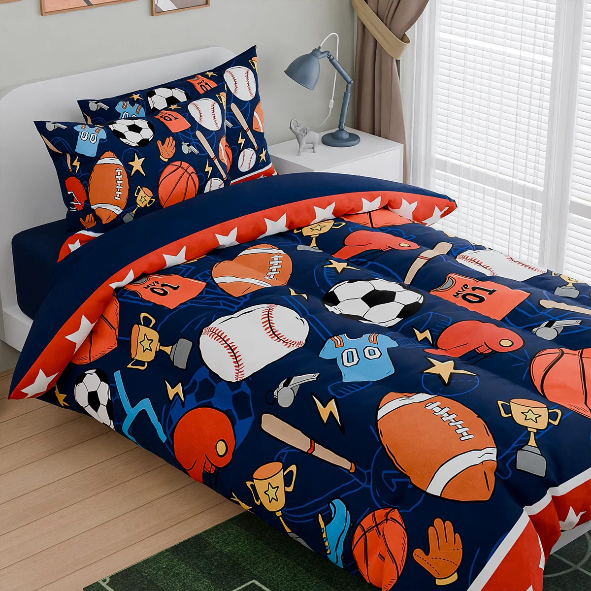 Sports Bedding Sets For Boys, Ultra Soft Microfiber Comforter Full Size Set With 4-Pieces, Comforters For Kids Children Boy Bedroom Decor 4 Sports Bedding Sets For Boys, Ultra Soft Microfiber Comforter Full Size Set With 4-Pieces, Comforters For Kids Children Boy Bedroom Decor - Image 3