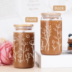 Floral Cup 16 Oz Can Glass With Bamboo Lid And Straw - Wildflower Drinking Coffee Glass Cup Gifts For Women -Gift Series Store FBSJFSCIPV251223001 20mk4