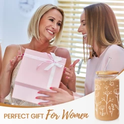 Floral Cup 16 Oz Can Glass With Bamboo Lid And Straw - Wildflower Drinking Coffee Glass Cup Gifts For Women -Gift Series Store FBSJFSCIPV251223001 20mk5