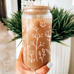 Floral Cup 16 Oz Can Glass With Bamboo Lid And Straw - Wildflower Drinking Coffee Glass Cup Gifts For Women -Gift Series Store FBSJFSCIPV251223001 20mk6