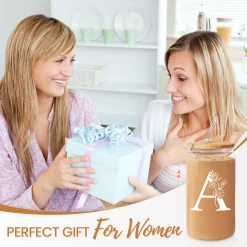 Monogram A Initial Glass Cup 16 Oz Can Coffee Cups With Lid And Straw -Gift Series Store FBSJFSCIPV301223001 20mk5