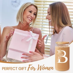 Monogram B Initial Glass Cup 16 Oz Can Coffee Cups With Lid And Straw -Gift Series Store FBSJFSCIPV301223002 20mk5