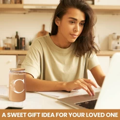 Monogram C Initial Glass Cup 16 Oz Can Coffee Cups With Lid And Straw -Gift Series Store FBSJFSCIPV301223003 20mk7