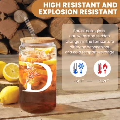 Monogram D Initial Glass Cup 16 Oz Can Coffee Cups With Lid And Straw -Gift Series Store FBSJFSCIPV301223004 20mk3