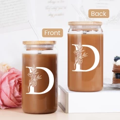 Monogram D Initial Glass Cup 16 Oz Can Coffee Cups With Lid And Straw -Gift Series Store FBSJFSCIPV301223004 20mk4