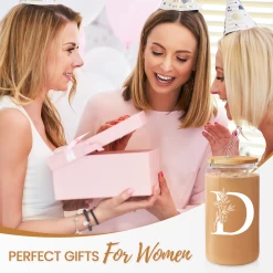 Monogram D Initial Glass Cup 16 Oz Can Coffee Cups With Lid And Straw -Gift Series Store FBSJFSCIPV301223004 20mk5