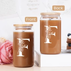 Monogram F Initial Glass Cup 16 Oz Can Coffee Cups With Lid And Straw 12 Monogram F Initial Glass Cup 16 Oz Can Coffee Cups With Lid And Straw -Gift Series Store FBSJFSCIPV301223006 20mk4