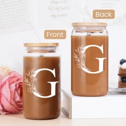 Monogram G Initial Glass Cup 16 Oz Can Coffee Cups With Lid And Straw 12 Monogram G Initial Glass Cup 16 Oz Can Coffee Cups With Lid And Straw -Gift Series Store FBSJFSCIPV301223007 20mk4