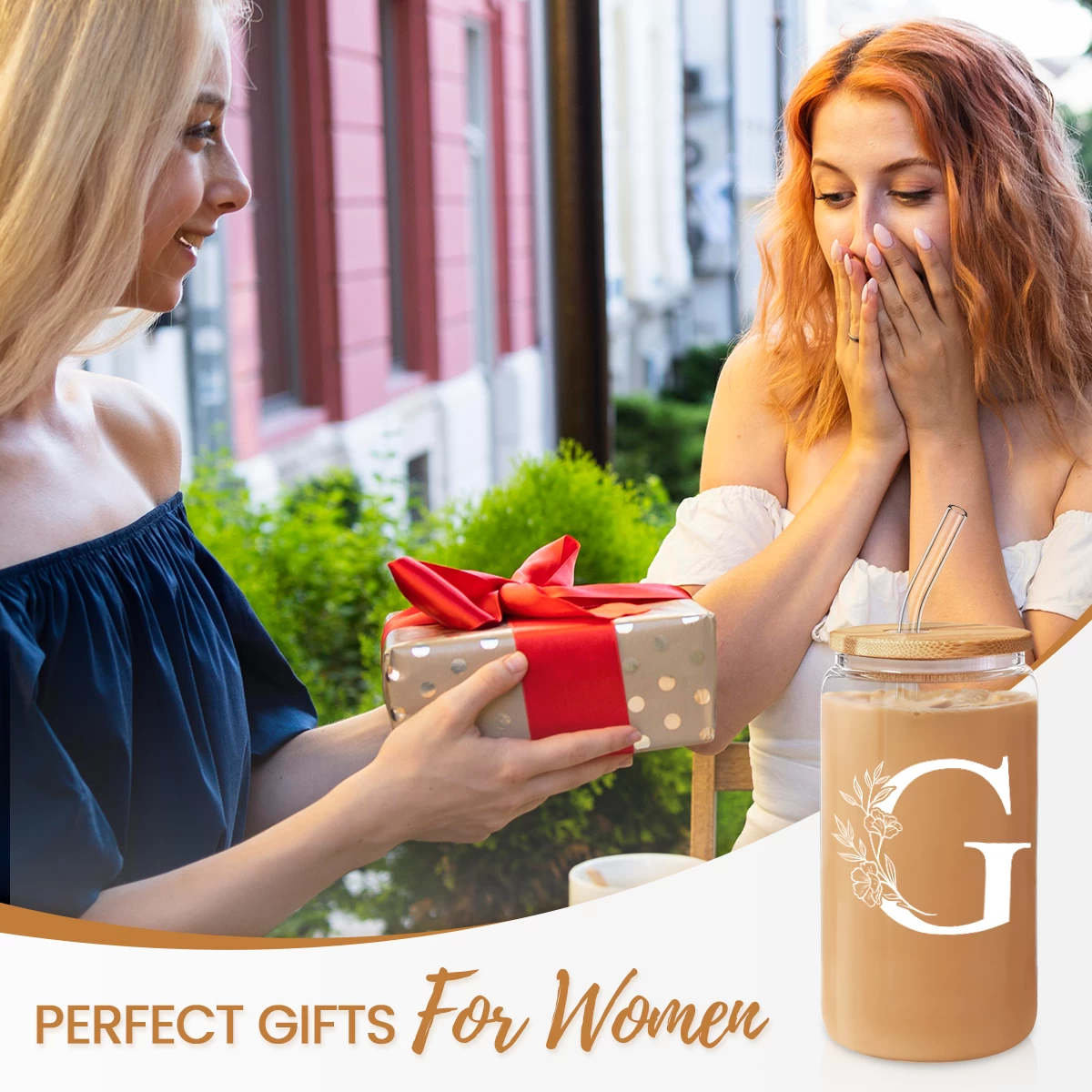 Monogram G Initial Glass Cup 16 Oz Can Coffee Cups With Lid And Straw 7 Monogram G Initial Glass Cup 16 Oz Can Coffee Cups With Lid And Straw - Image 5