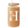 Monogram H Initial Glass Cup 16 Oz Can Coffee Cups With Lid And Straw -Gift Series Store FBSJFSCIPV301223008 20mk1