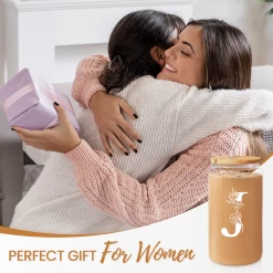 Monogram J Initial Glass Cup 16 Oz Can Coffee Cups With Lid And Straw -Gift Series Store FBSJFSCIPV301223010 20mk5