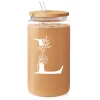Monogram L Initial Glass Cup 16 Oz Can Coffee Cups With Lid And Straw - Gifts For Womens On Birthday -Gift Series Store FBSJFSCIPV301223012 20mk1