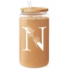 Monogram N Initial Glass Cup 16 Oz Can Coffee Cups With Lid And Straw - Gifts For Womens On Birthday -Gift Series Store FBSJFSCIPV301223014 20mk1