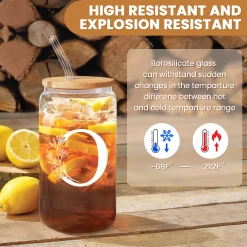 Monogram O Initial Glass Cup 16 Oz Can Coffee Cups With Lid And Straw - Gifts For Womens On Birthday -Gift Series Store FBSJFSCIPV301223015 20mk3
