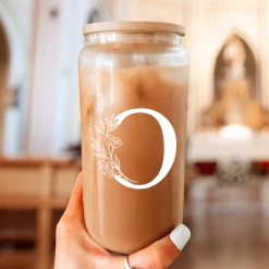 Monogram O Initial Glass Cup 16 Oz Can Coffee Cups With Lid And Straw - Gifts For Womens On Birthday -Gift Series Store FBSJFSCIPV301223015 20mk6