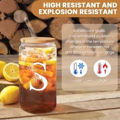 Monogram S Initial Glass Cup 16 Oz Can Coffee Cups With Lid And Straw - Gifts For Womens On Birthday 11 Monogram S Initial Glass Cup 16 Oz Can Coffee Cups With Lid And Straw - Gifts For Womens On Birthday -Gift Series Store FBSJFSCIPV301223019 20mk3